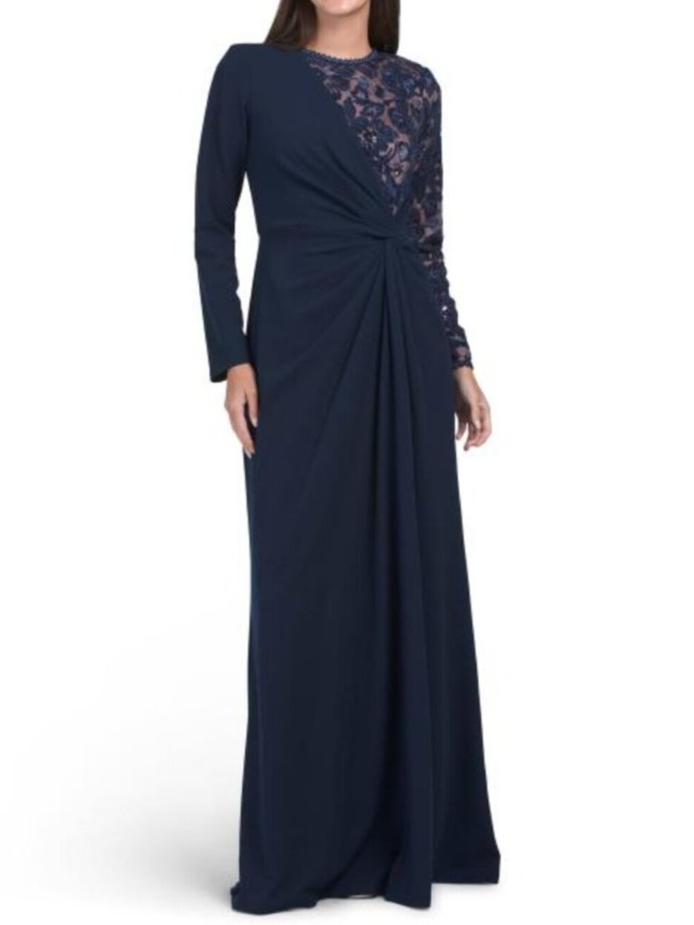 TADASHI SHOJI Lace Sleeve Velvet Gown